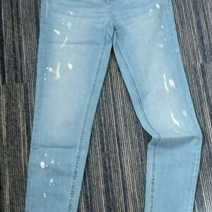 Justice Light Blue Skinny Jeans with White Paint-Splatter